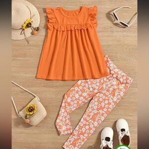 SHEIN Orange Floral Kids Matching Set